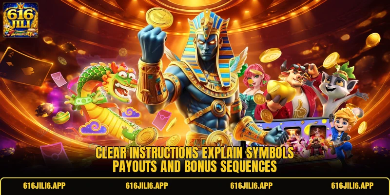 Clear instructions explain symbols payouts and bonus sequences
