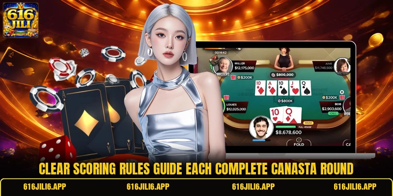 Clear scoring rules guide each complete canasta round