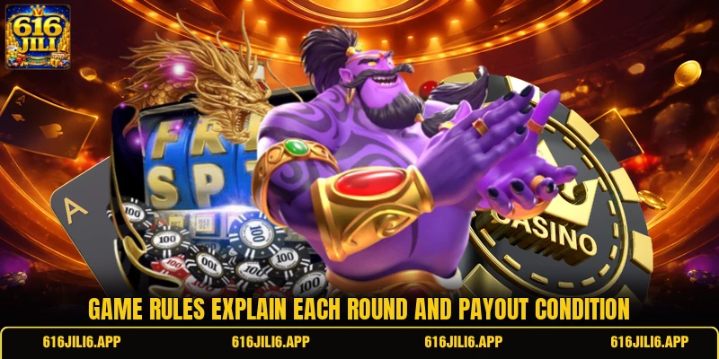Game rules explain each round and payout condition Game rules explain each round and payout condition