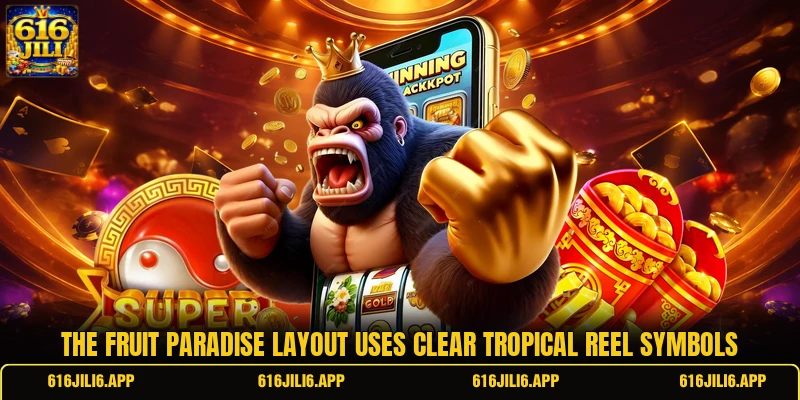 The Fruit Paradise layout uses clear tropical reel symbols The Fruit Paradise layout uses clear tropical reel symbols
