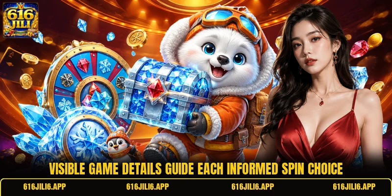 Visible game details guide each informed spin choice Visible game details guide each informed spin choice